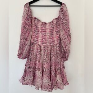 Rococo Sand Snake Print Off The Shoulder Ruched Shimmer Dress Size S